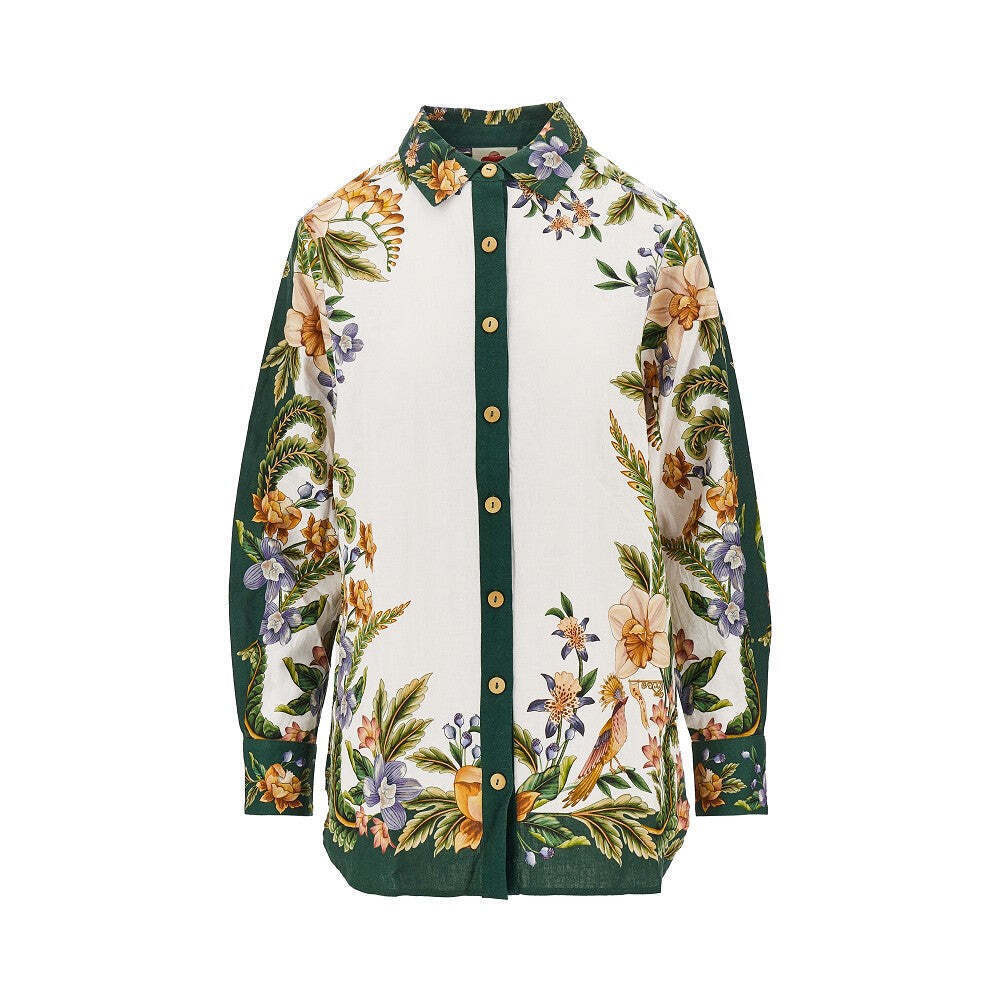 Farm Rio Floral Print Linen Blend Shirt